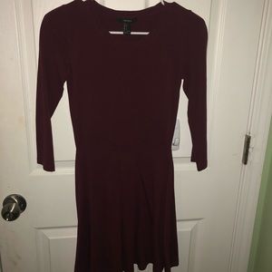Burgundy quarter sleeved skater dress